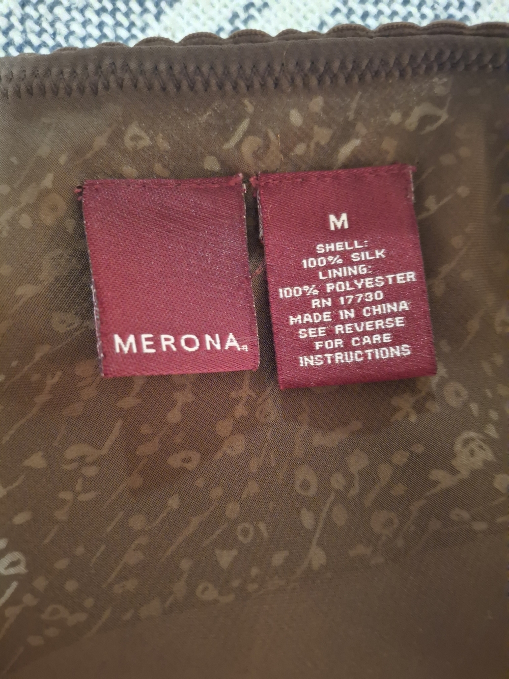Vintage Merona Brown Printed Midi Skirt 100% Silk - Picture 3 of 3